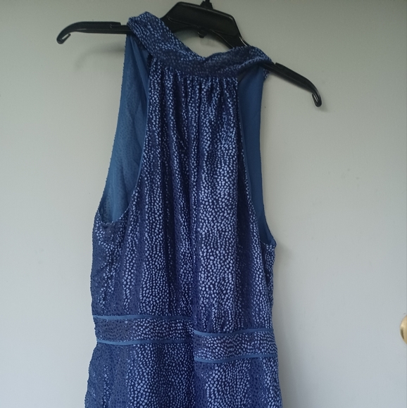Elevenses by Anthropologie blue flocked halter jumpsuit 8 - Picture 2 of 4